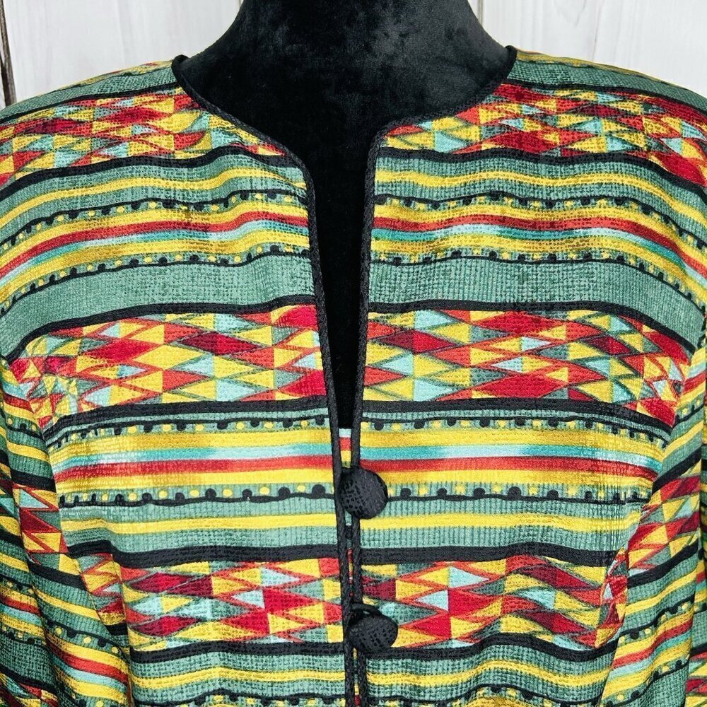 Adrianna Papell 100% Silk Jacket Sz 16 Geometric Multicolor Lined Vintage - Picture 4 of 11